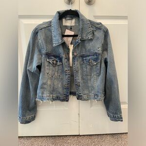 Mustard Seed Cropped Distressed Denim Jacket, New with Tags